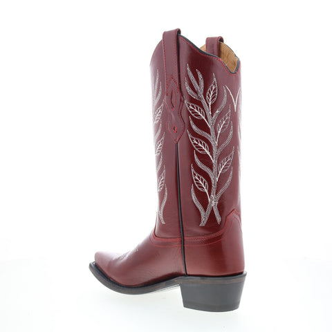 Jama Old West LF1574 Womens Red Leather Slip On Cowboy Western Boots