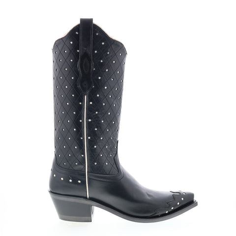 Jama Old West LF1576 Womens Black Leather Slip On Cowboy Western Boots