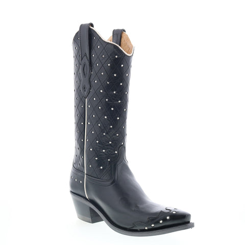 Jama Old West LF1576 Womens Black Leather Slip On Cowboy Western Boots