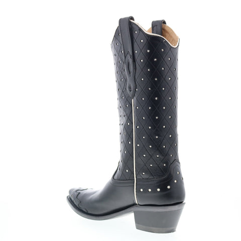 Jama Old West LF1576 Womens Black Leather Slip On Cowboy Western Boots