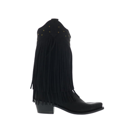 Jama Old West LF1586 Womens Black Nubuck Slip On Cowboy Western Boots