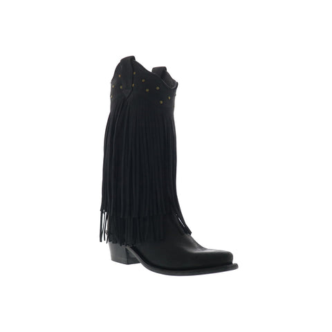Jama Old West LF1586 Womens Black Nubuck Slip On Cowboy Western Boots
