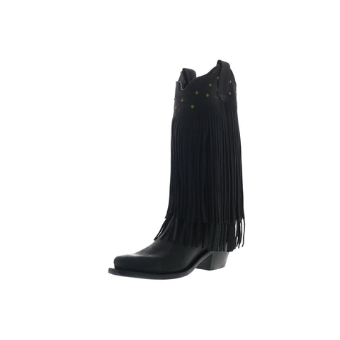 Jama Old West LF1586 Womens Black Nubuck Slip On Cowboy Western Boots