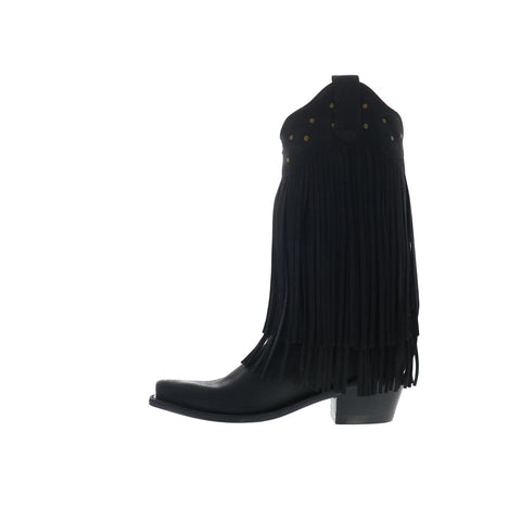 Jama Old West LF1586 Womens Black Nubuck Slip On Cowboy Western Boots