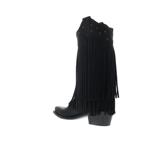 Jama Old West LF1586 Womens Black Nubuck Slip On Cowboy Western Boots