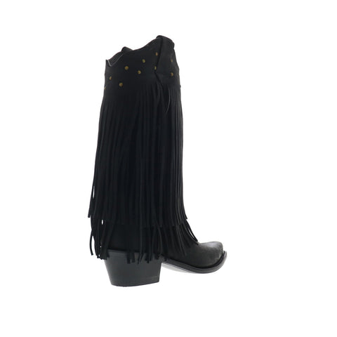 Jama Old West LF1586 Womens Black Nubuck Slip On Cowboy Western Boots