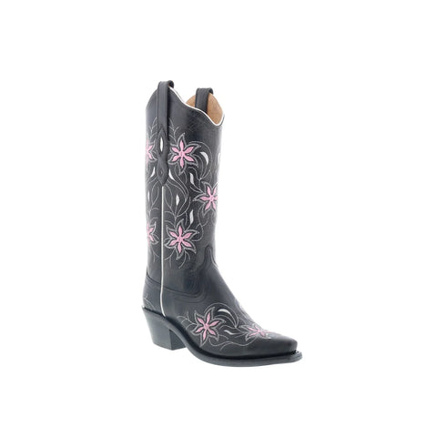 Jama Old West LF1593 Womens Black Leather Slip On Cowboy Western Boots