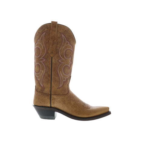 Jama Old West LF1596 Womens Brown Leather Slip On Cowboy Western Boots