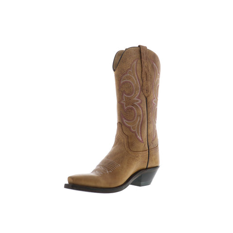 Jama Old West LF1596 Womens Brown Leather Slip On Cowboy Western Boots