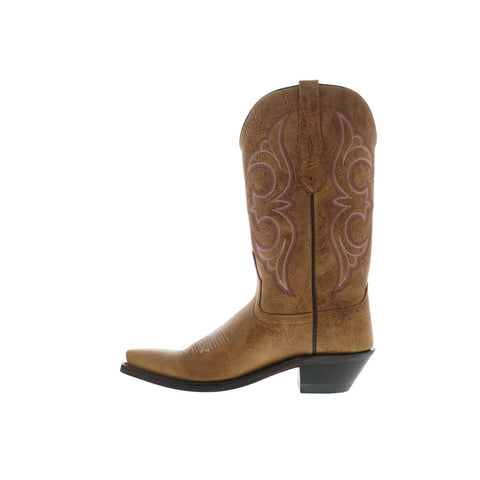 Jama Old West LF1596 Womens Brown Leather Slip On Cowboy Western Boots