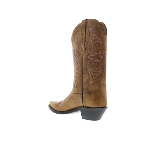Jama Old West LF1596 Womens Brown Leather Slip On Cowboy Western Boots