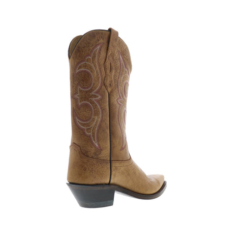 Jama Old West LF1596 Womens Brown Leather Slip On Cowboy Western Boots