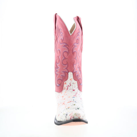 Jama Old West Snip Toe LF2003 Womens White Leather Slip On Western Boots