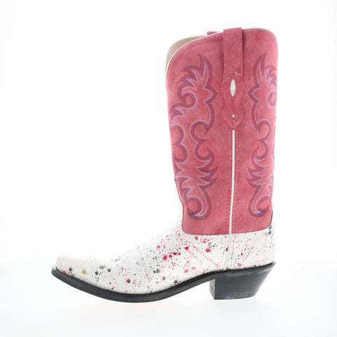 Jama Old West Snip Toe LF2003 Womens White Leather Slip On Western Boots