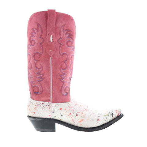 Jama Old West Snip Toe Womens White Leather Slip On Cowboy Western Boots