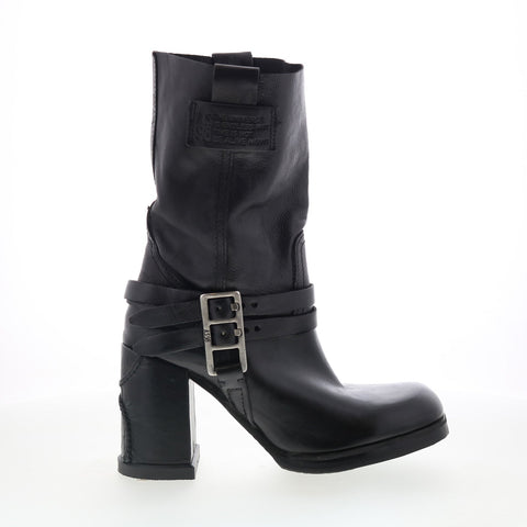 A.S. 98 Lil Womens Black Leather Slip On Casual Dress Boots
