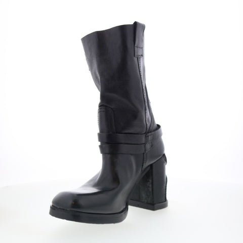 A.S. 98 Lil Womens Black Leather Slip On Casual Dress Boots