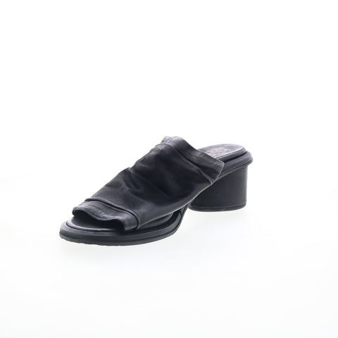 A.S. 98 Lior Womens Black Leather Slip On Heeled Sandals Shoes