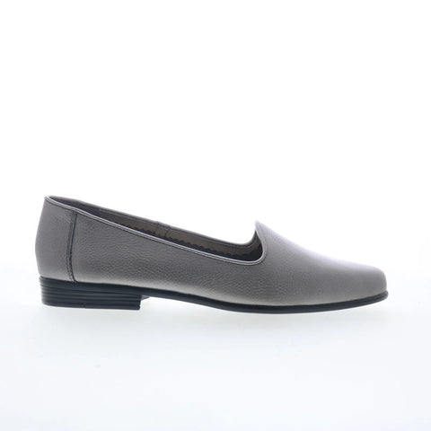 Trotters Liz Tumbled T1807-033 Womens Gray Leather Loafer Flats Shoes