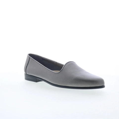 Trotters Liz Tumbled T1807-033 Womens Gray Leather Loafer Flats Shoes