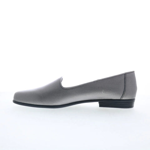 Trotters Liz Tumbled T1807-033 Womens Gray Leather Loafer Flats Shoes