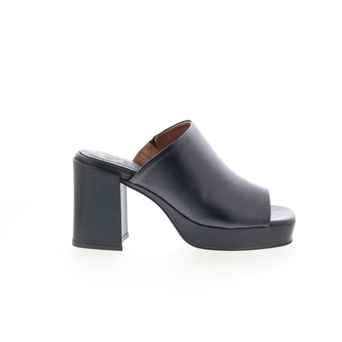 Miz Mooz Lola Womens Black Leather Slip On Heeled Sandals Shoes