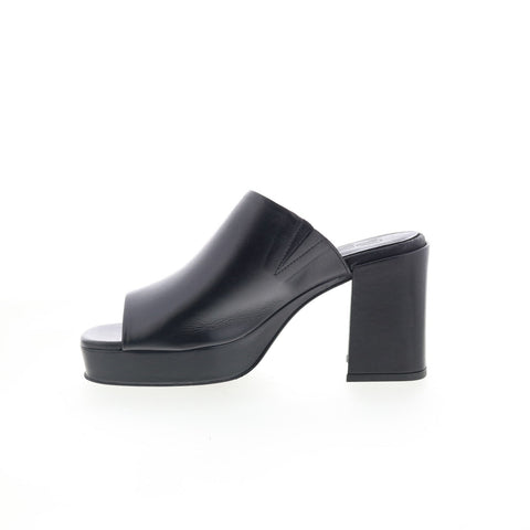 Miz Mooz Lola Womens Black Leather Slip On Heeled Sandals Shoes