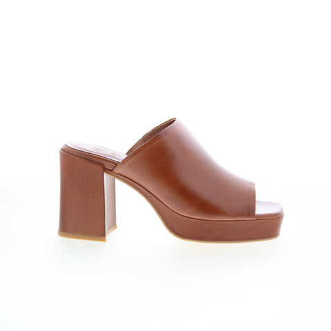 Miz Mooz Lola Womens Brown Leather Slip On Heeled Sandals Shoes