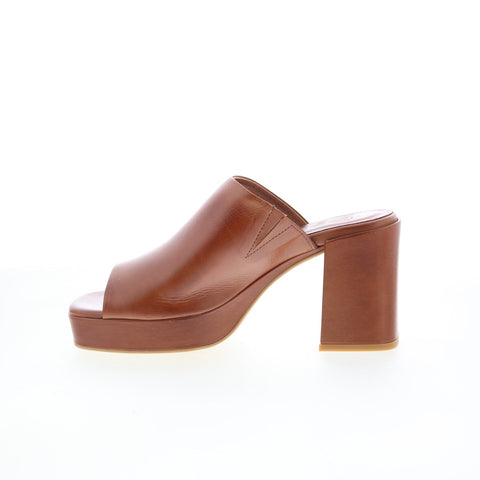 Miz Mooz Lola Womens Brown Leather Slip On Heeled Sandals Shoes