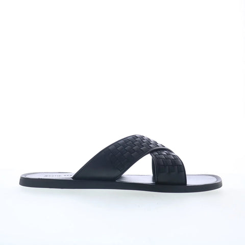Steve Madden Lorenze LORE05M1 Mens Black Leather Slip On Slides Sandals Shoes