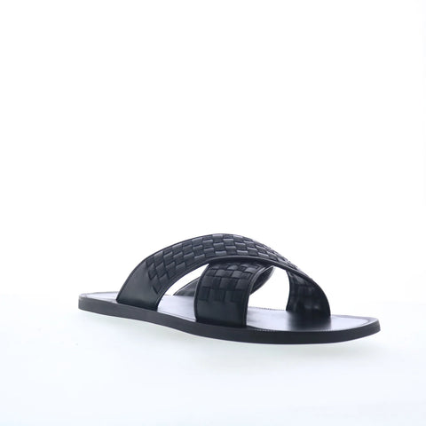 Steve Madden Lorenze LORE05M1 Mens Black Leather Slip On Slides Sandals Shoes