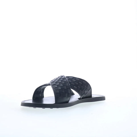 Steve Madden Lorenze LORE05M1 Mens Black Leather Slip On Slides Sandals Shoes