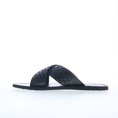 Steve Madden Lorenze LORE05M1 Mens Black Leather Slip On Slides Sandals Shoes