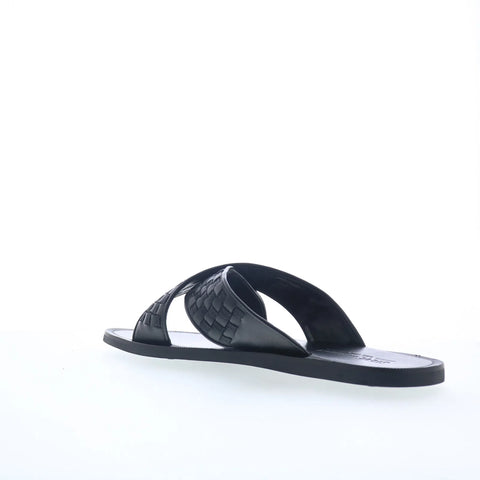 Steve Madden Lorenze LORE05M1 Mens Black Leather Slip On Slides Sandals Shoes