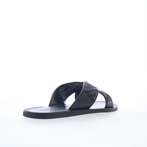 Steve Madden Lorenze LORE05M1 Mens Black Leather Slip On Slides Sandals Shoes