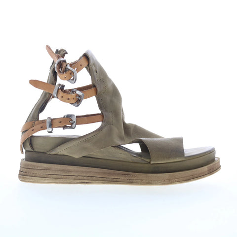 A.S. 98 Lowry Womens Green Leather Hook & Loop Platform Sandals Shoes