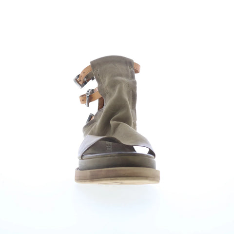 A.S. 98 Lowry Womens Green Leather Hook & Loop Platform Sandals Shoes