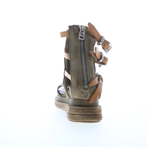 A.S. 98 Lowry Womens Green Leather Hook & Loop Platform Sandals Shoes