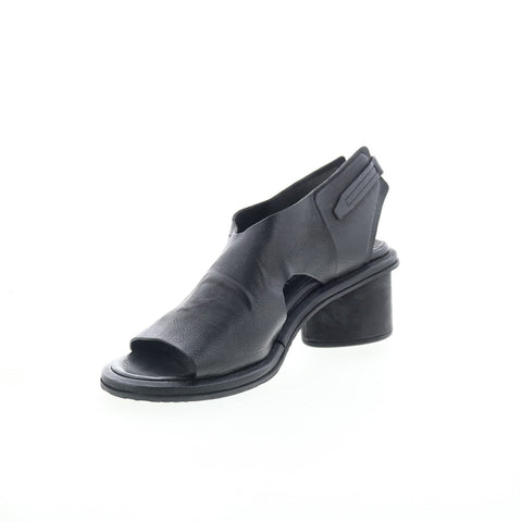 A.S. 98 Lucca Womens Black Leather Hook & Loop Heeled Sandals Shoes