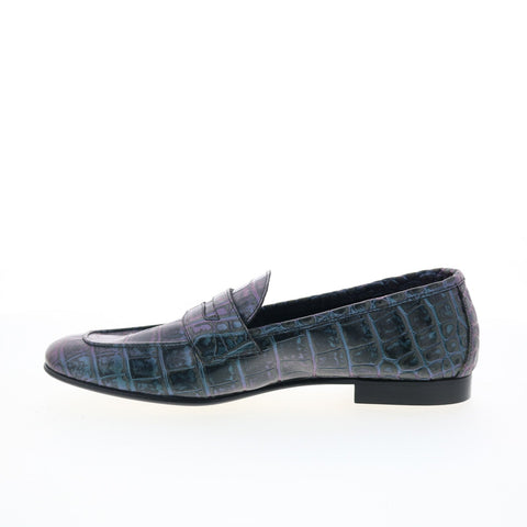 Zelli Italia Luciano Iridescent Croc Mens Blue Loafers & Slip Ons Penny Shoes