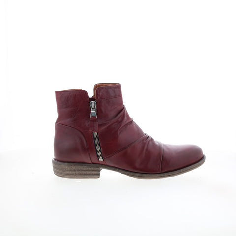 Miz Mooz Lucy-EU Womens Burgundy Leather Zipper Ankle & Booties Boots