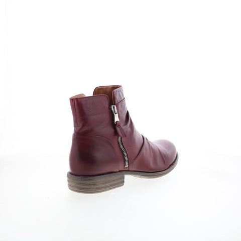 Miz Mooz Lucy-EU Womens Burgundy Leather Zipper Ankle & Booties Boots