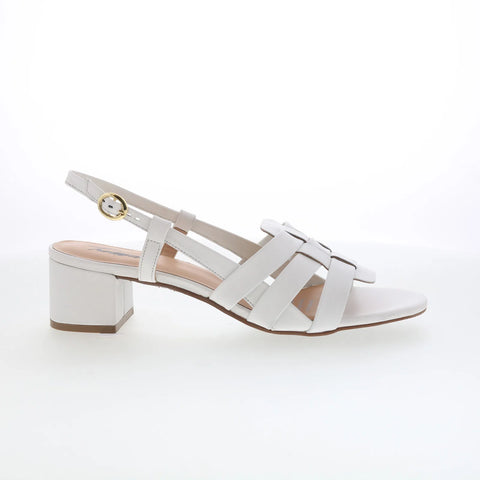 Trotters Luna T2313-100 Womens White Leather Heeled Sandals Shoes