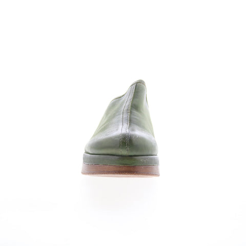 Miz Mooz Lunea-QVC Womens Green Leather Slip On Heeled Sandals Shoes