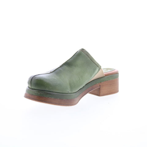 Miz Mooz Lunea-QVC Womens Green Leather Slip On Heeled Sandals Shoes