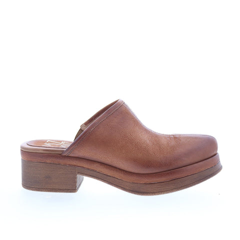 Miz Mooz Lunea-QVC Womens Brown Leather Slip On Heeled Sandals Shoes