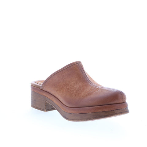 Miz Mooz Lunea-QVC Womens Brown Leather Slip On Heeled Sandals Shoes
