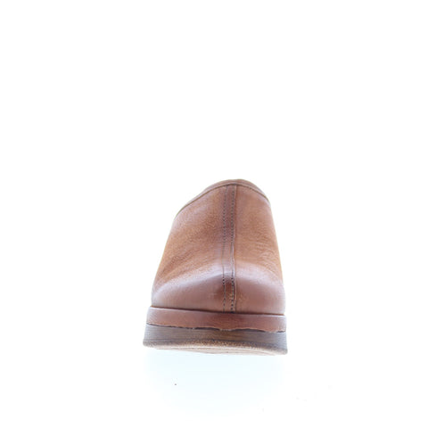 Miz Mooz Lunea-QVC Womens Brown Leather Slip On Heeled Sandals Shoes