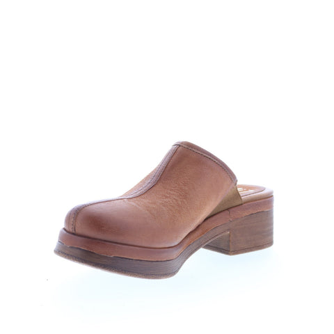Miz Mooz Lunea-QVC Womens Brown Leather Slip On Heeled Sandals Shoes