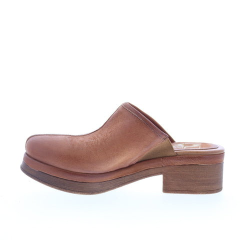 Miz Mooz Lunea-QVC Womens Brown Leather Slip On Heeled Sandals Shoes